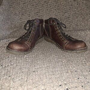 FLY LONDON-Brown Leather/Suede-Lace Up Moto/Work Boots-Sz 45-11.5-Excellent